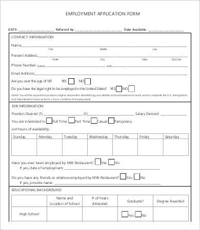 Restaurant Job Application Template Employee Application form 9 Free Word Pdf Documents
