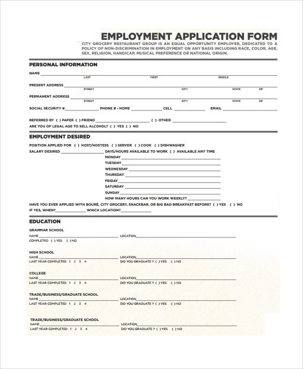 Restaurant Job Application Template Restaurant Application Template