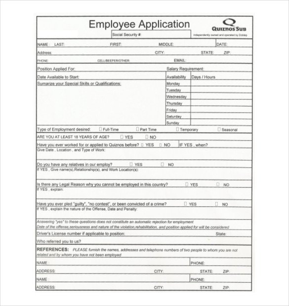 Restaurant Job Application Template Restaurant Job Application Template