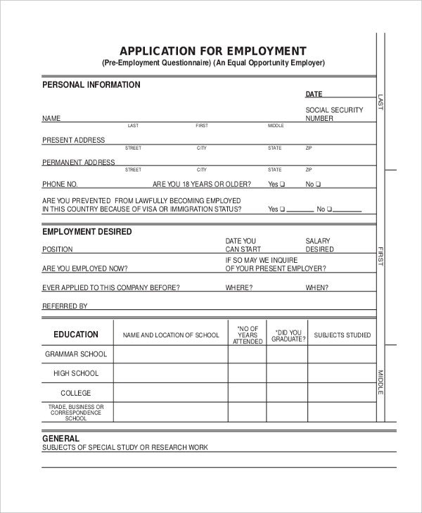 Restaurant Job Application Template Sample Restaurant Application form 8 Free Documents In Pdf