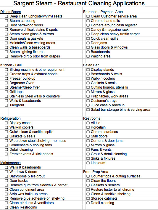 Restaurant Side Work Chart Template Restaurant Checklist Template Google Search