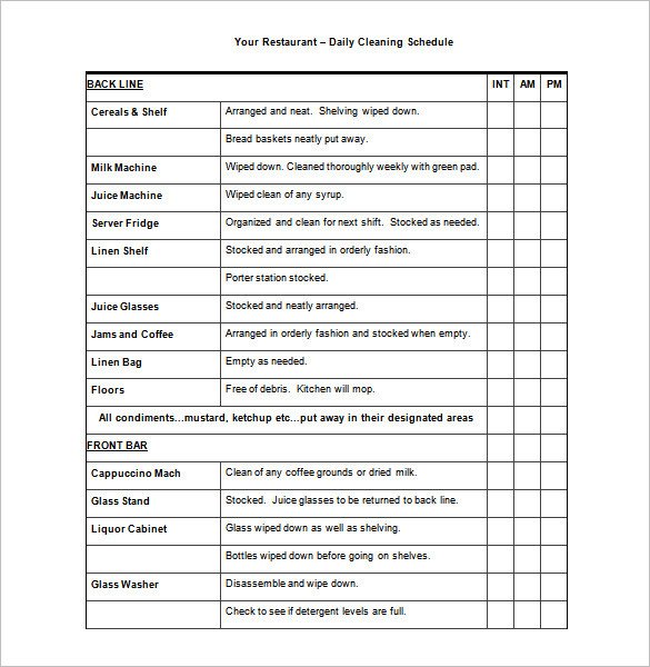 Restaurant Side Work Chart Template Restaurant Schedule Template 16 Free Excel Word