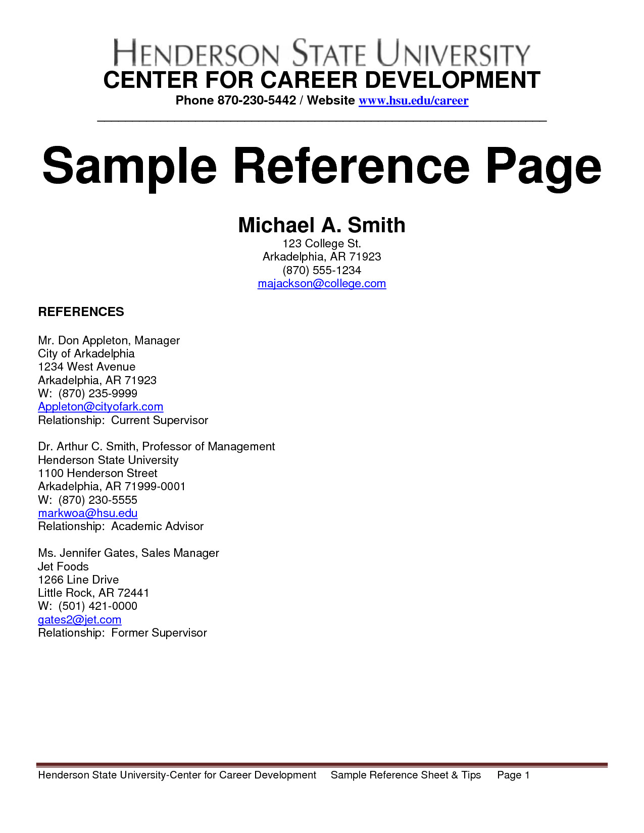 Resume Reference Page Template Reference Page Template