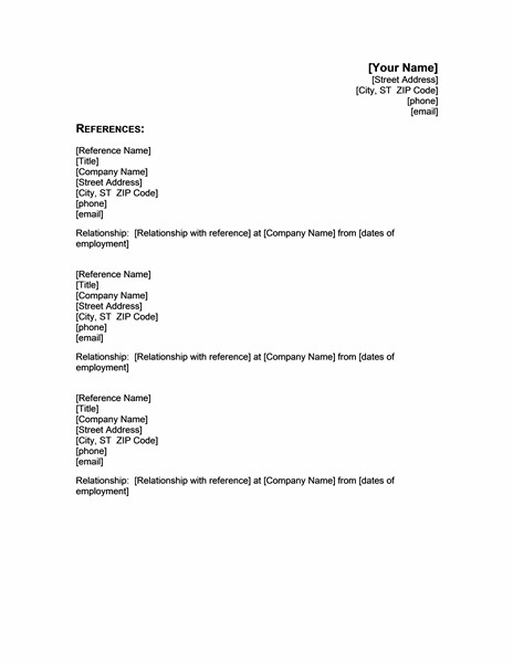 Resume Reference Page Template Resume Reference Template Microsoft Word Google Search