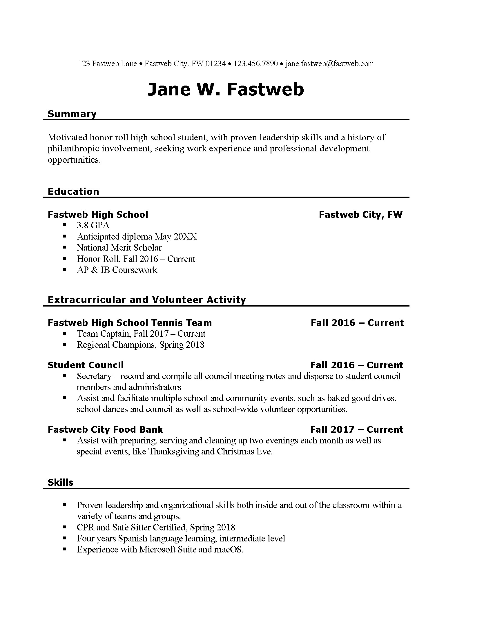 Resume Template for First Job First Part Time Job Resume Sample
