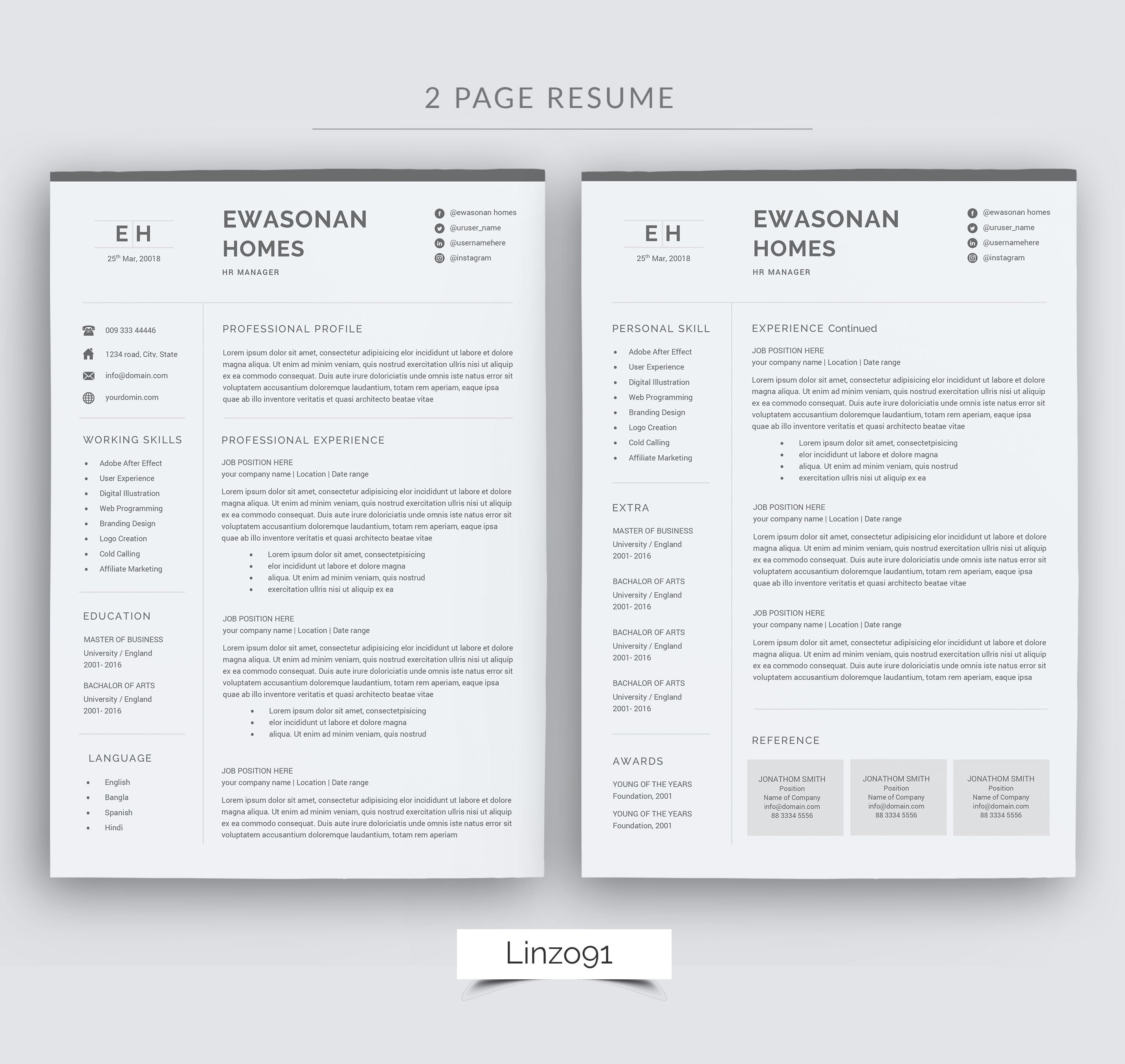 Resume Template for Pages Minimal Resume 3 Pages Cv Template for Word Two Page