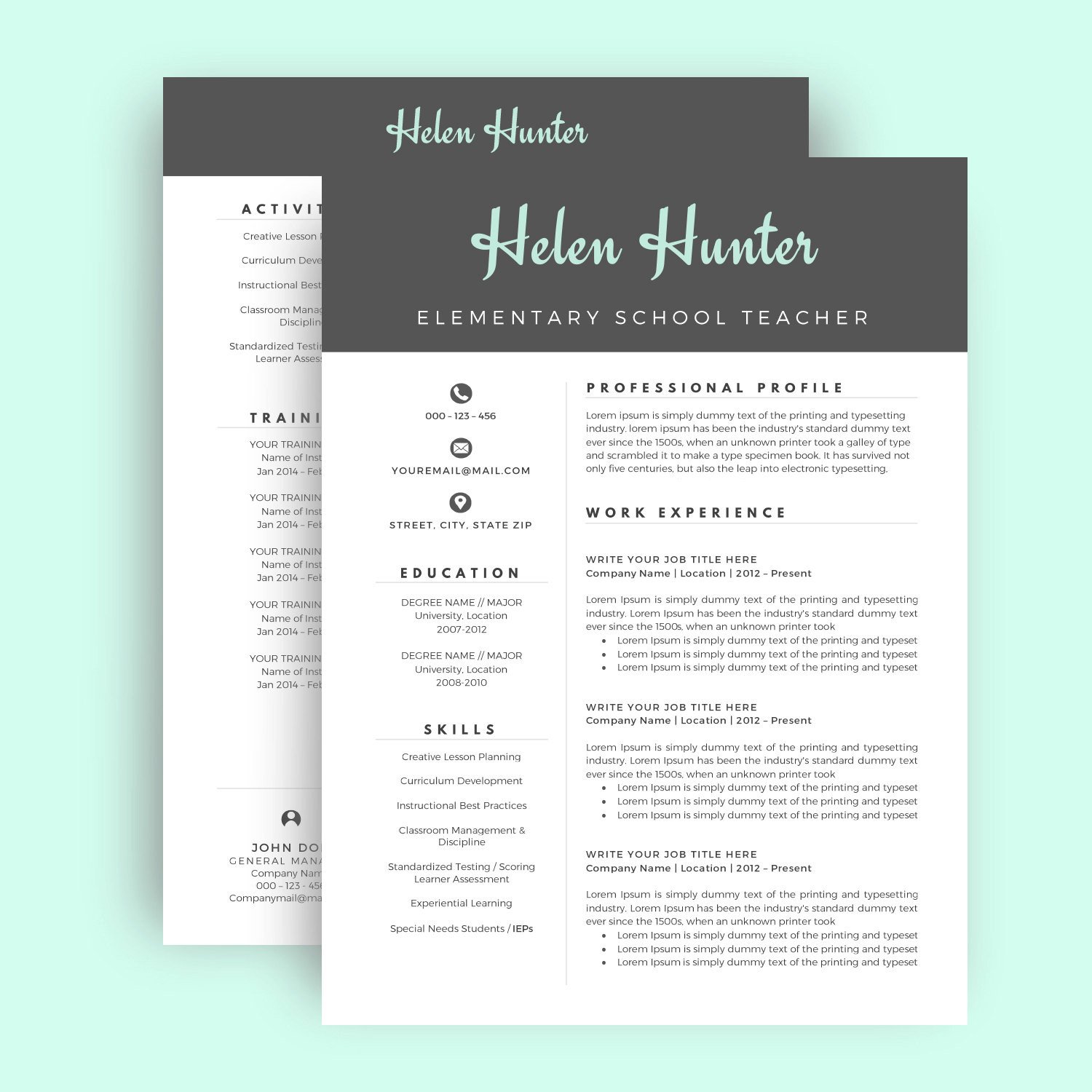 Resume Template for Pages Resume Template Cv Template for Word Two Page Resume Cover
