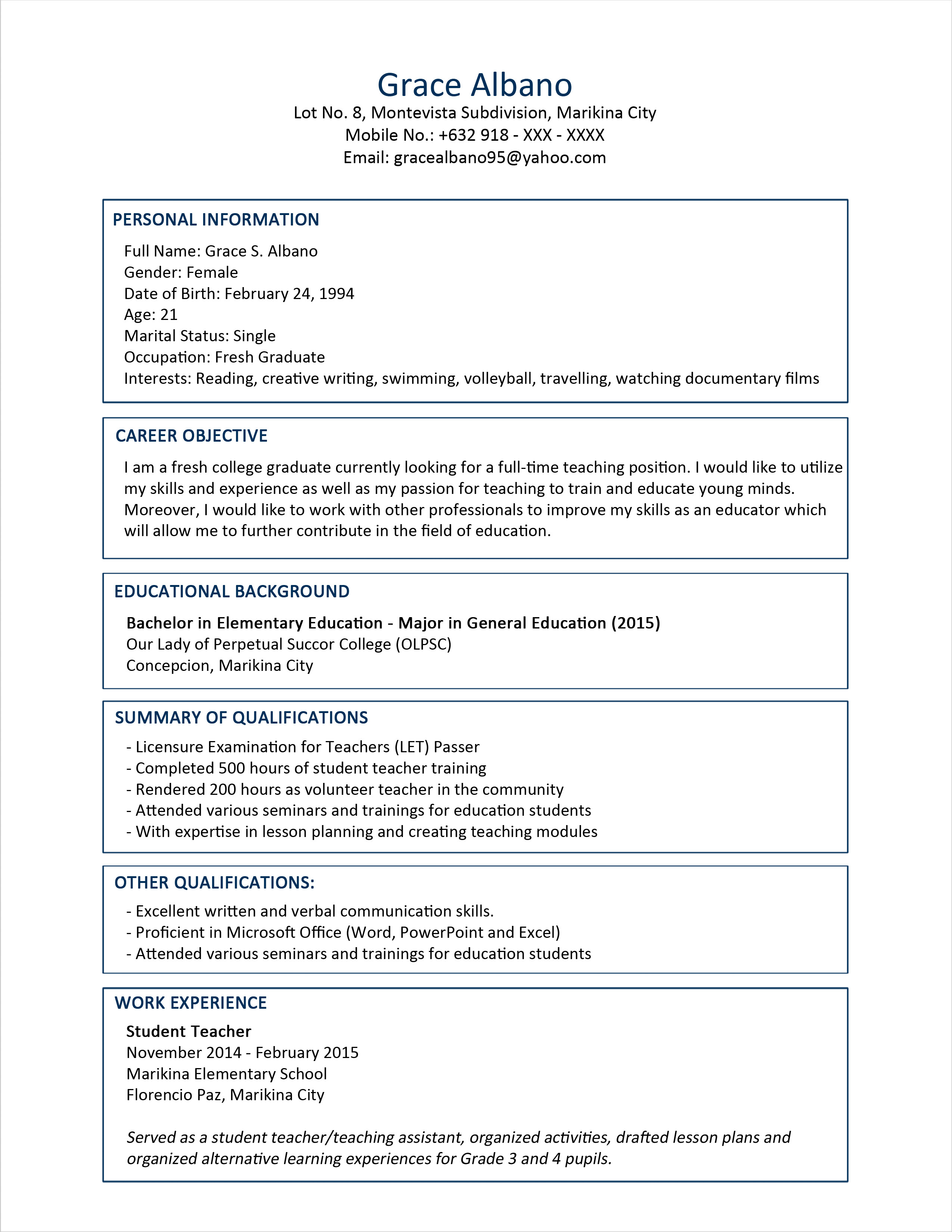 Resume Template for Pages Sample Resume format for Fresh Graduates Two Page format
