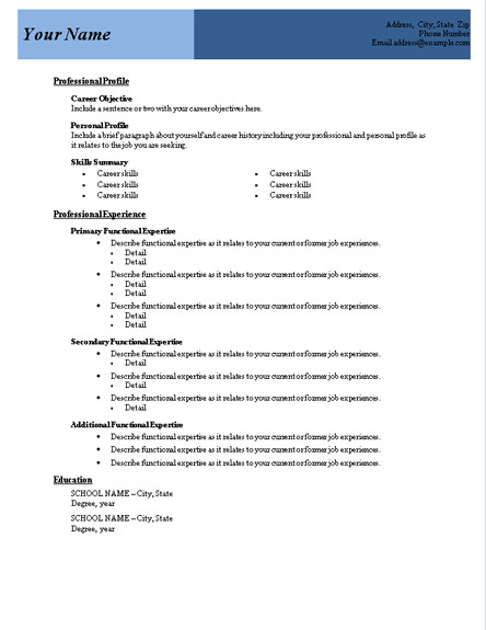 Resume Template Microsoft Word 2007 Microsoft Word Functional Resume Template