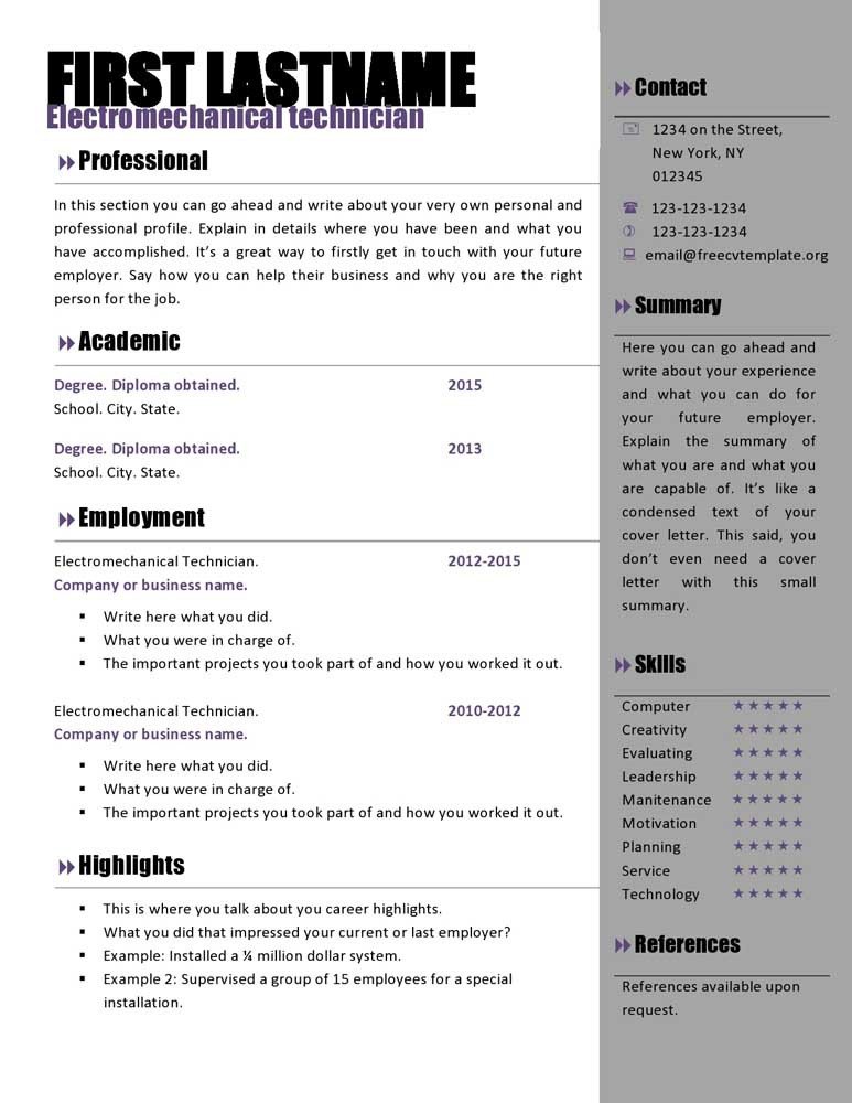 Resume Template Word Download Free Curriculum Vitae Templates 466 to 472 – Free Cv