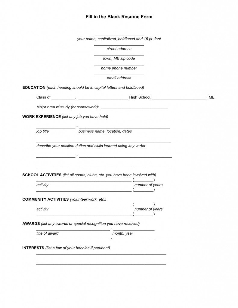 Resume Templates Free Printable Free Printable Fill In the Blank Resume Templates