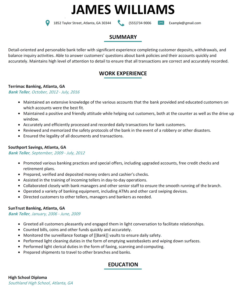Resumes for Bank Teller Bank Teller Resume