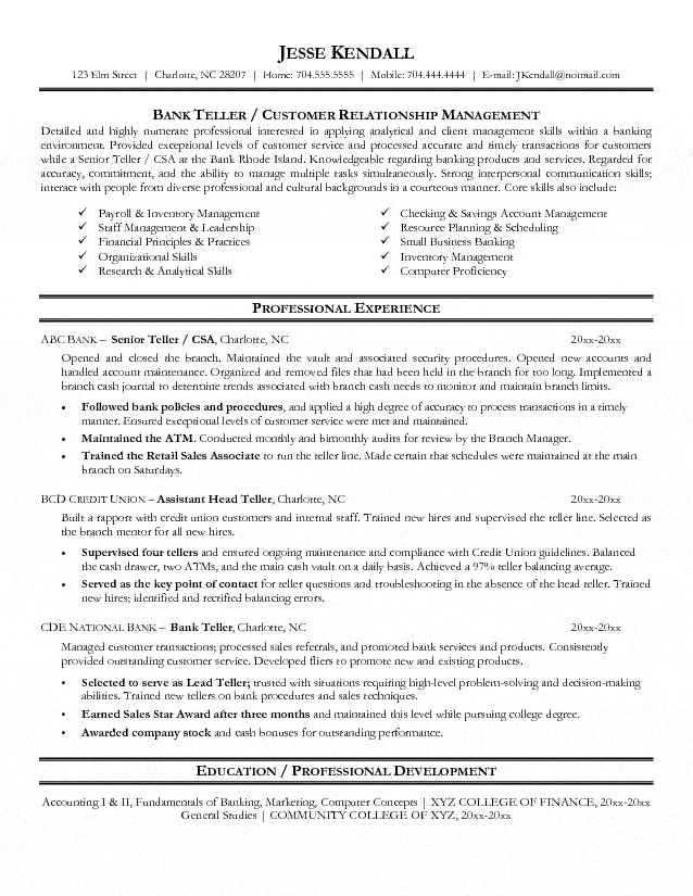 Resumes for Bank Teller Bank Teller Resume