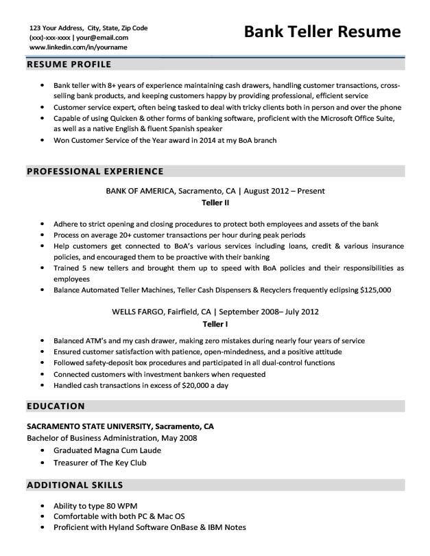 Resumes for Bank Teller Bank Teller Resume Sample & Writing Tips