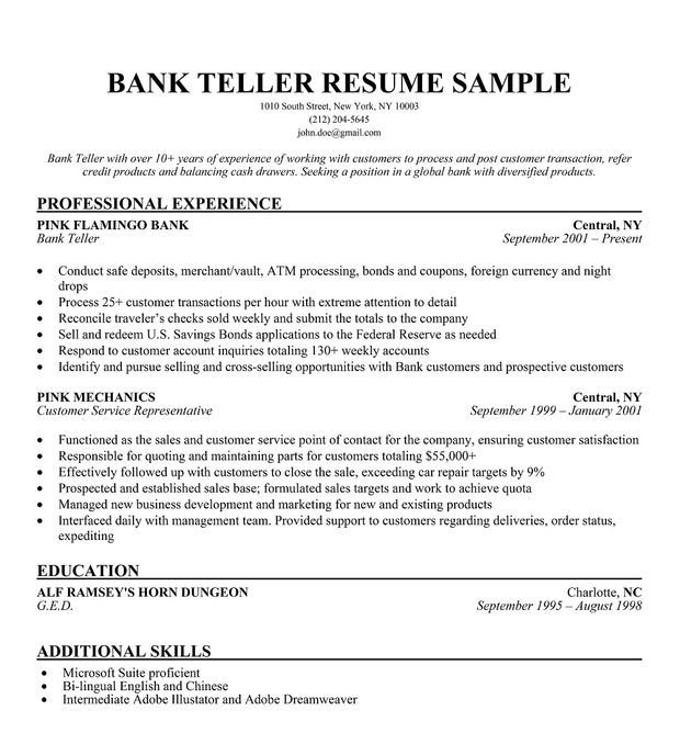 Resumes for Bank Teller Bank Teller Resume Sample Resume Panion Resumes for Bank Teller Bank Teller Resume Sample Resume Panion