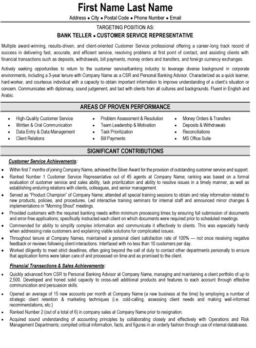 Resumes for Bank Teller top Customer Service Resume Templates & Samples