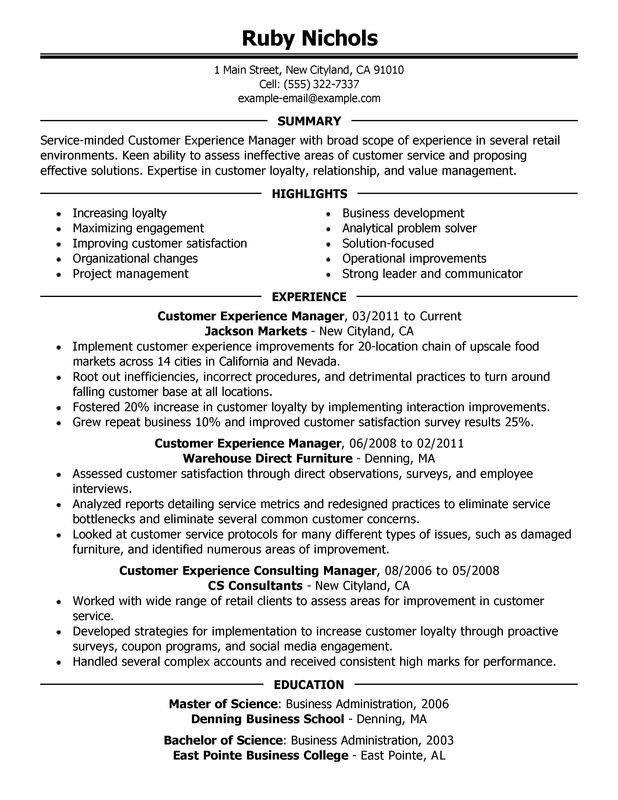 Retail Customer Service Resume Customer Experience Manager Resume Examples – Free to Try