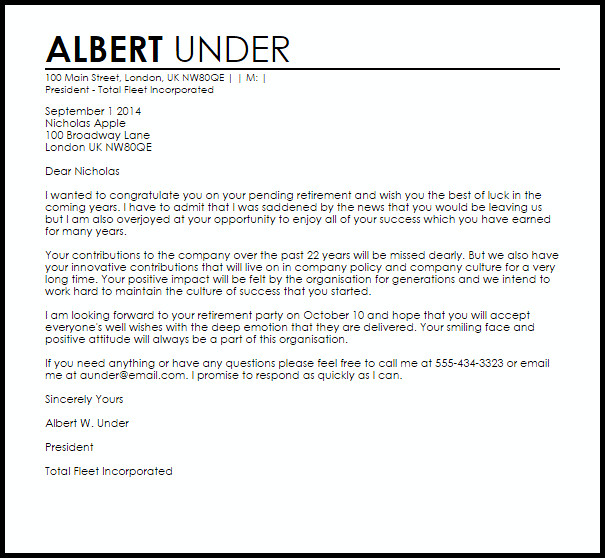 Retirement Letter Of Appreciation Retirement Appreciation Letter Example From the President