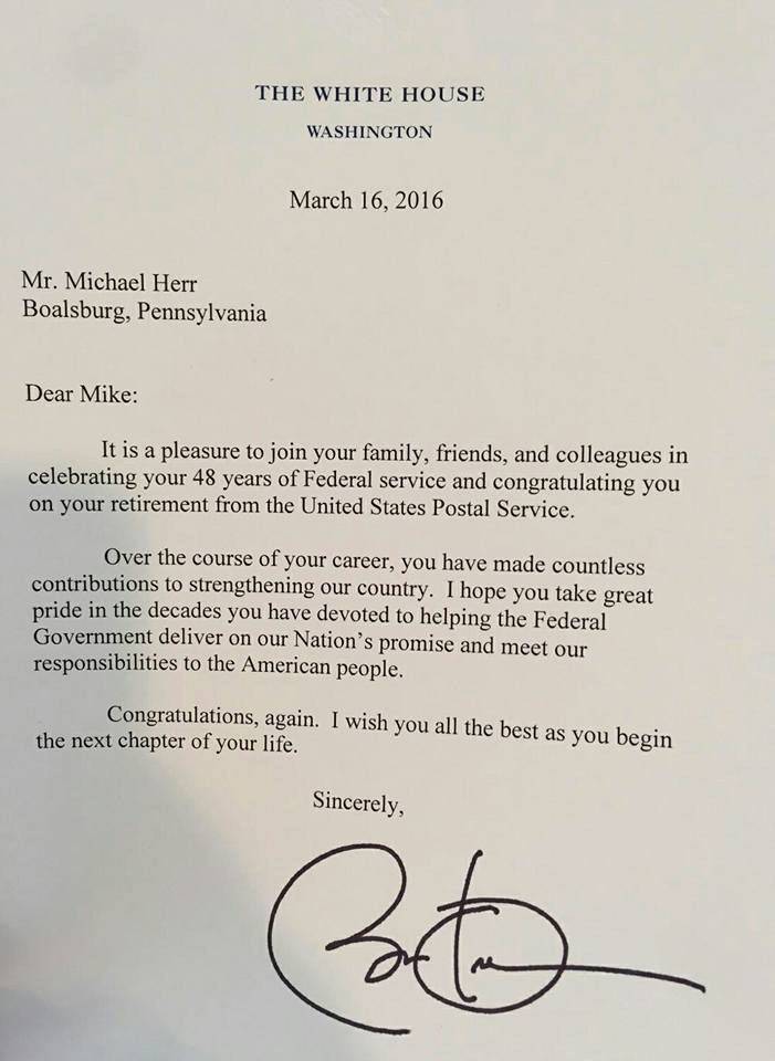 Retirement Letter Of Appreciation Retirement Letter From President Obama