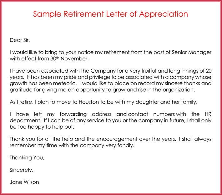 Retirement Letter Of Appreciation Retirement Letter Samples Examples formats & Writing Guide