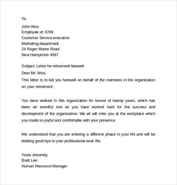 Retirement Letter to Coworkers 14 Sample Farewell Letters to Co Workers Pdf Word