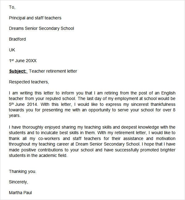 Retirement Letter to Coworkers Retirement Letter 17 Download Free Documents In Pdf Word