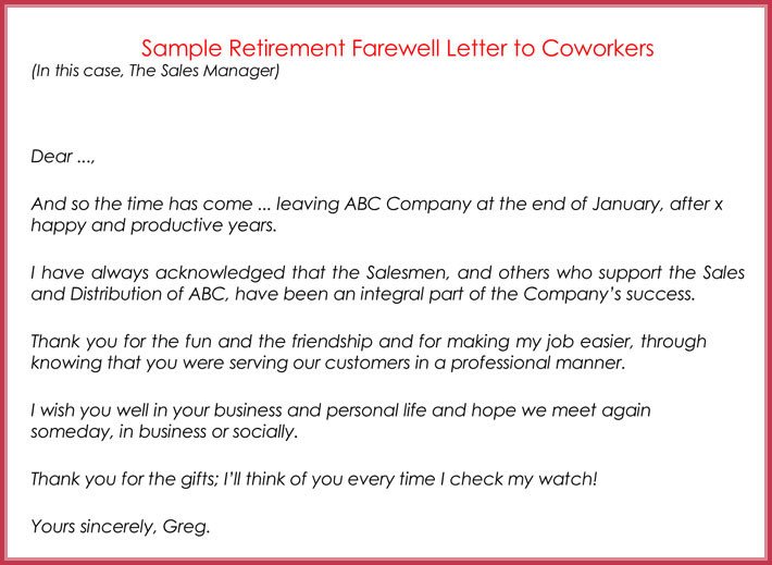 Retirement Letter to Coworkers Retirement Letter Samples Examples formats & Writing Guide