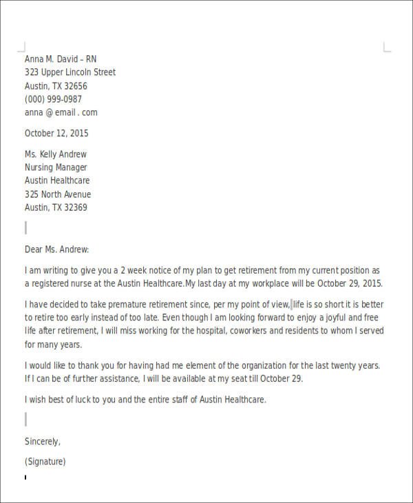 Retirement Resignation Letters Samples 10 Sample Retirement Resignation Letters Pdf Word