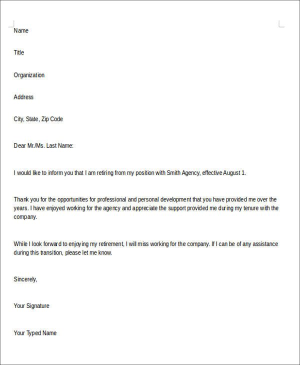 Retirement Resignation Letters Samples 10 Sample Retirement Resignation Letters Pdf Word
