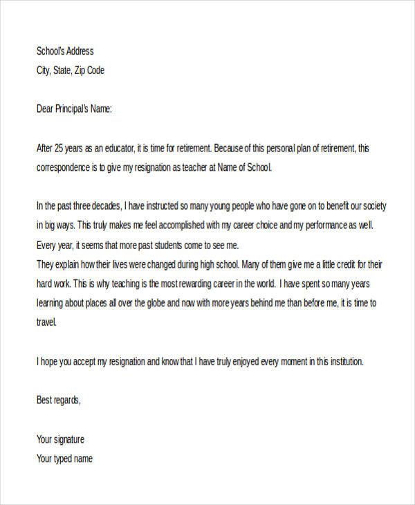Retirement Resignation Letters Samples 12 Retirement Resignation Letter Template Free Word