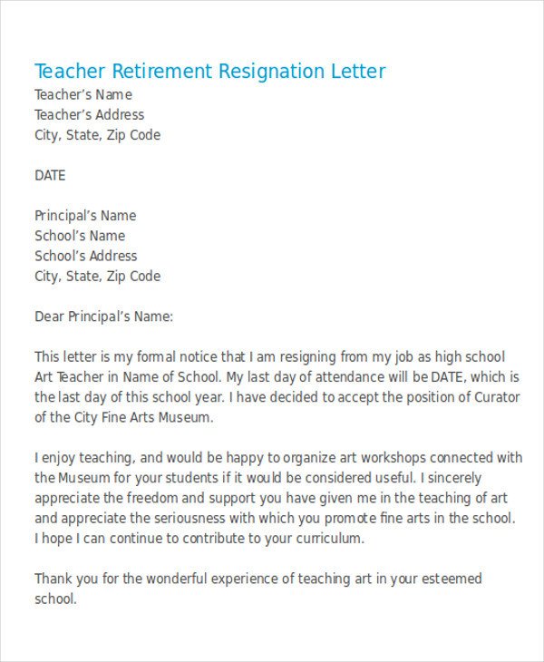 Retirement Resignation Letters Samples 30 Resignation Letter Examples
