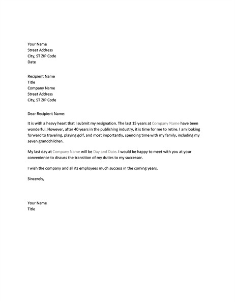 Retirement Resignation Letters Samples Resignation Letter Due to Retirement