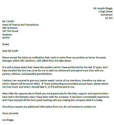 Retirement Resignation Letters Samples Retirement Resignation Letter Example Resignletter