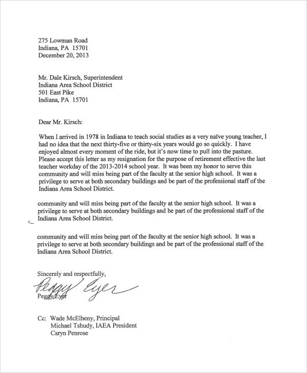 Retirement Resignation Letters Samples Sample Retirement Resignation Letter 9 Documents In Pdf