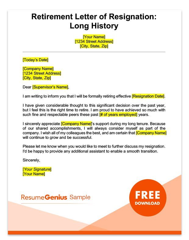 Retiring Letter Of Resignation Life Specific Resignation Letters Samples