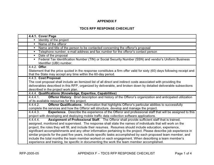 Rfp Response Template Information Technology Appendix F Rfp Response Matrix F