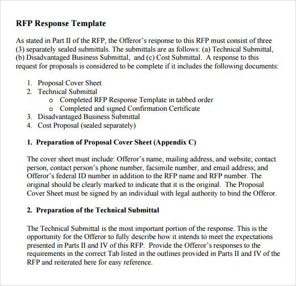 Rfp Response Template Information Technology Sample Rfp Response Template 8 Free Documents In Pdf