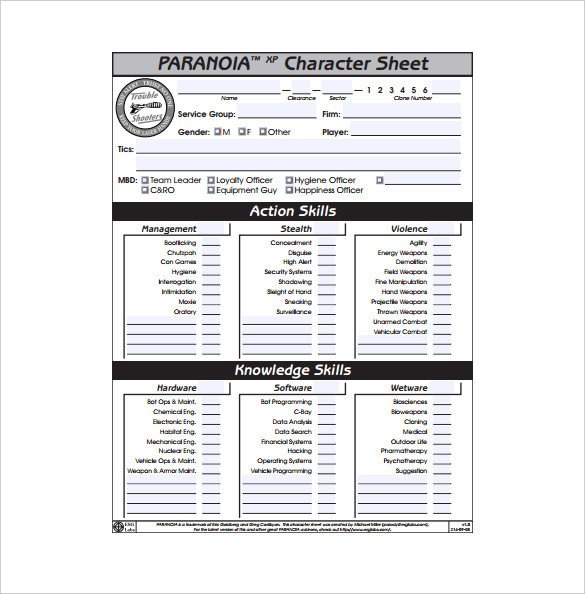 Roleplay Character Sheet Template 9 Sample Character Sheet Templates Free Sample Example