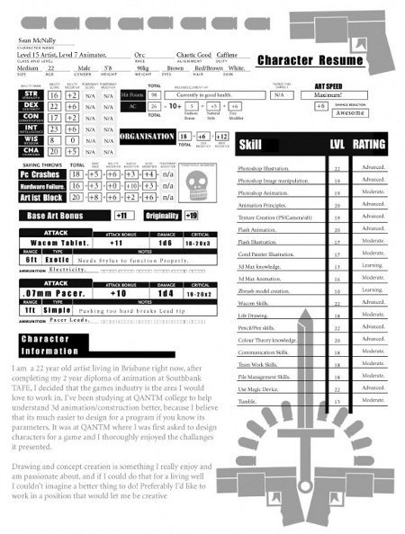 Roleplay Character Sheet Template D&amp;d Character Sheet as Resume Neatorama