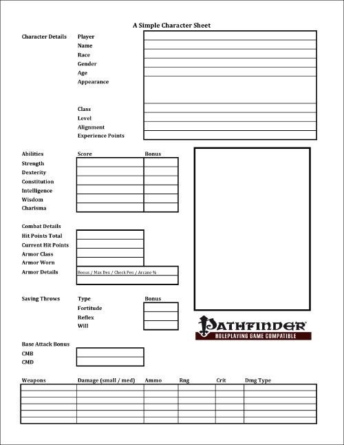 Roleplay Character Sheet Template Paizo Simple Character Sheet Pfrpg Pdf