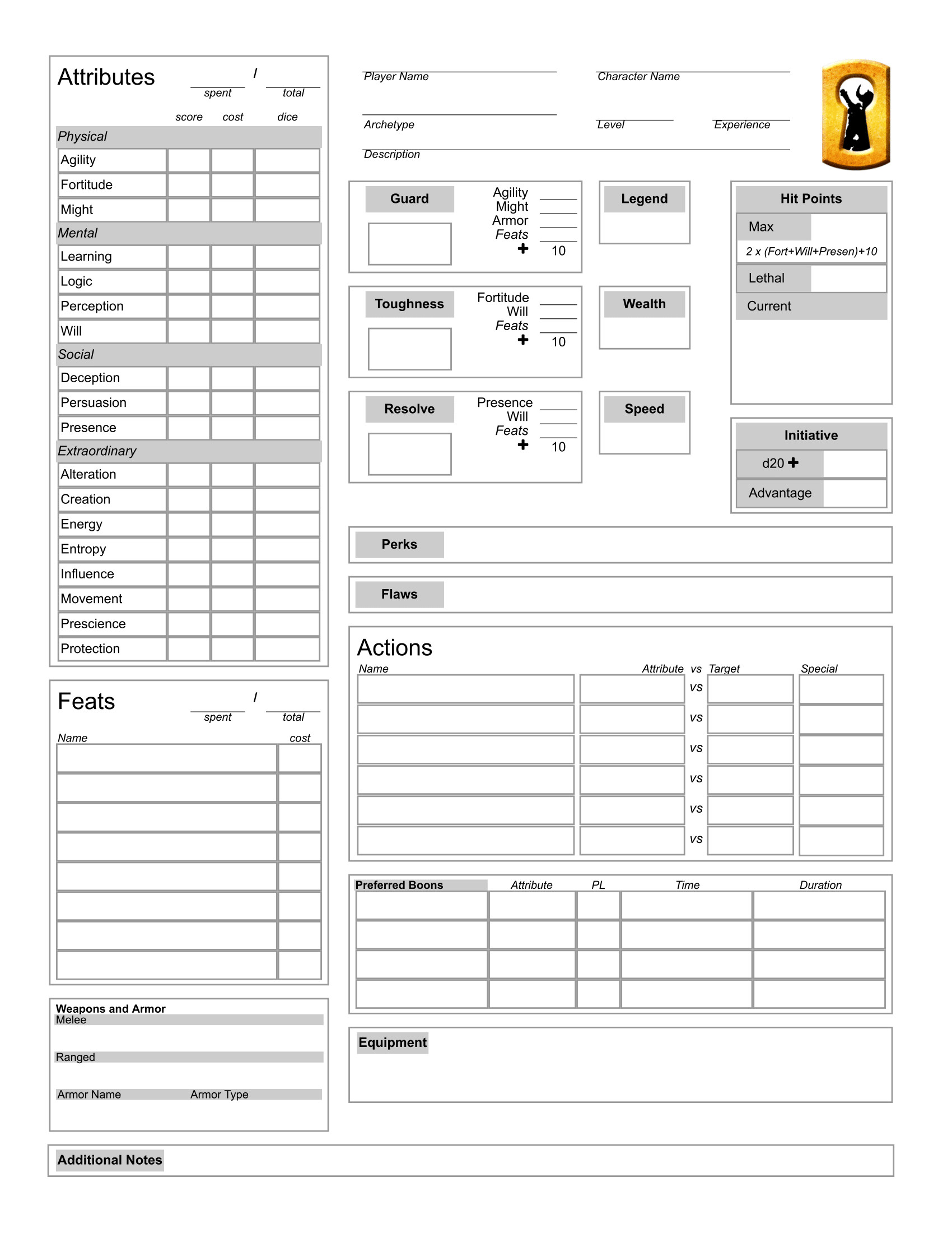 Rpg Character Sheet Template New Archetypes Player Open Legend Munity