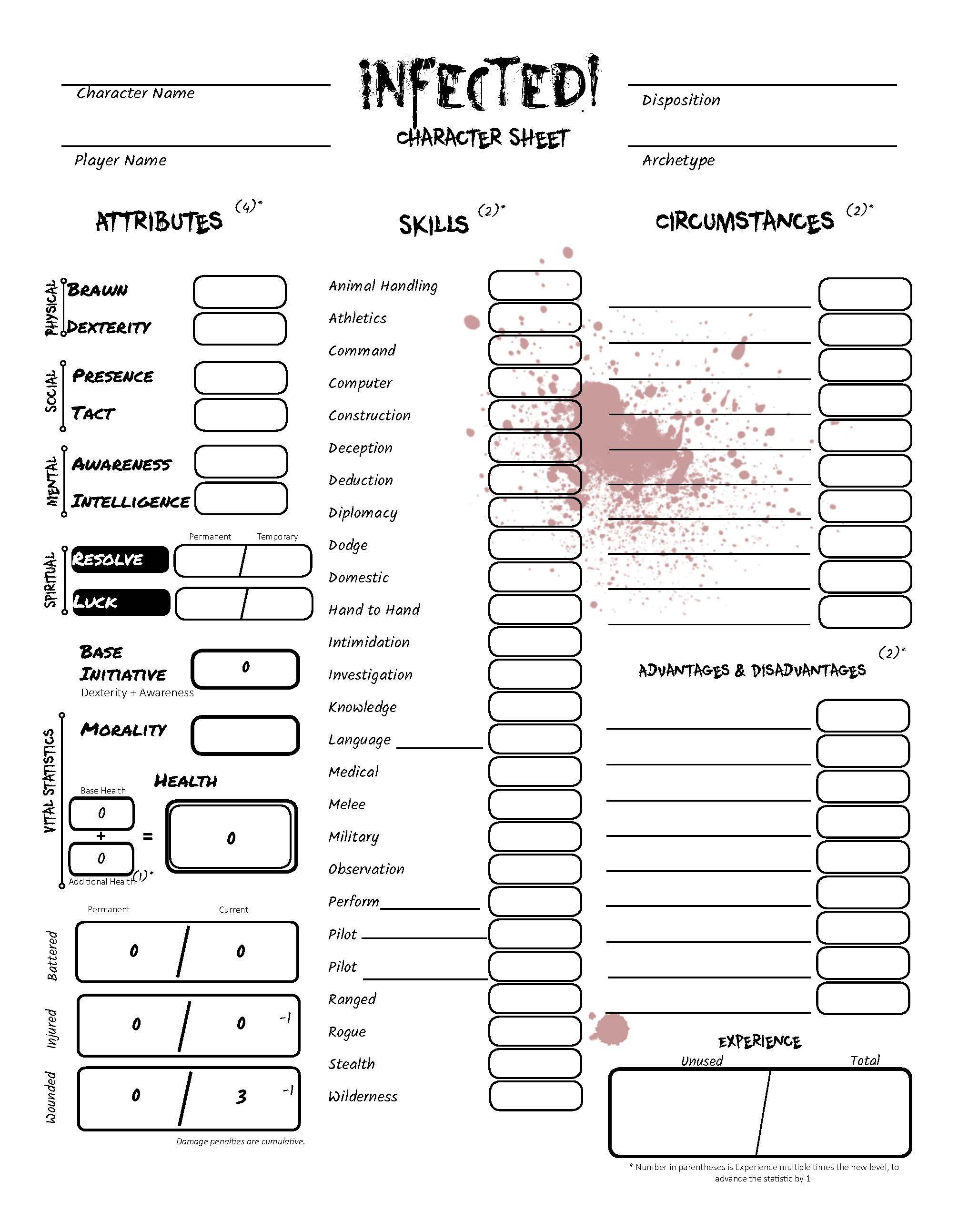 Rpg Character Sheet Template Project Updates for Infected Zombie Rpg by Immersion