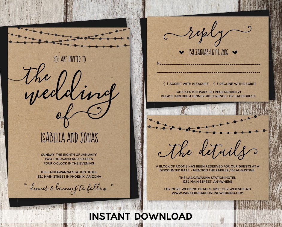 Rustic Wedding Invitation Templates Wedding Invitation Template Rustic Printable Set String