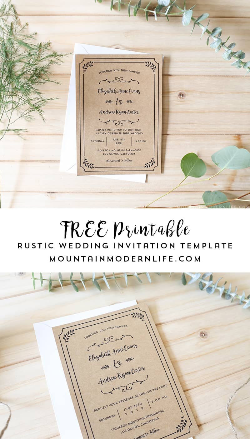 Rustic Wedding Invites Templates Free Printable Wedding Invitation Template