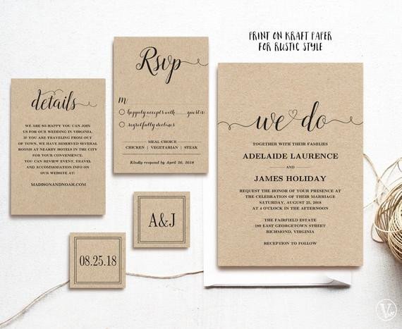 Rustic Wedding Invites Templates Rustic Wedding Invitation Template 5 Piece by Vinewedding