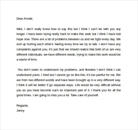 Sad Break Up Letter Sample Breakup Letter 9 Documents In Pdf Word