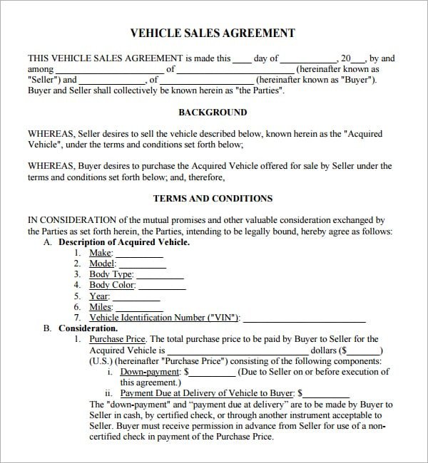 Sales Agreement Template Word 6 Free Sales Agreement Templates Excel Pdf formats