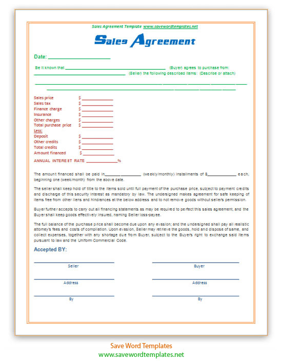 Sales Agreement Template Word Free Word Templates Sales Contract Template
