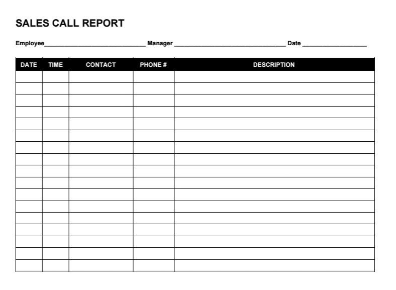 Sales Calls Report Template Free Sales Call Report Templates
