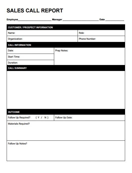 Sales Calls Report Template Free Sales Call Report Templates